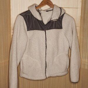 So Womens White Hooded Sherpa Full Zip Jacket Large
